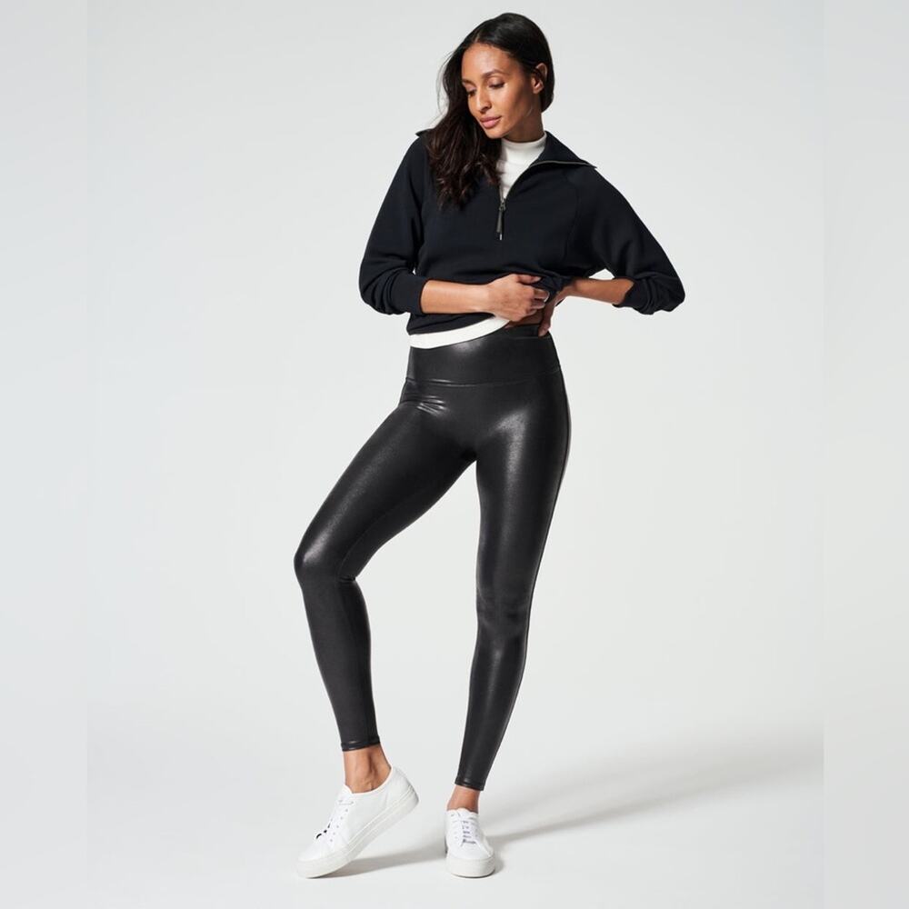 SPANX Small Faux Leather Glossy Black Leggings SPANXshape